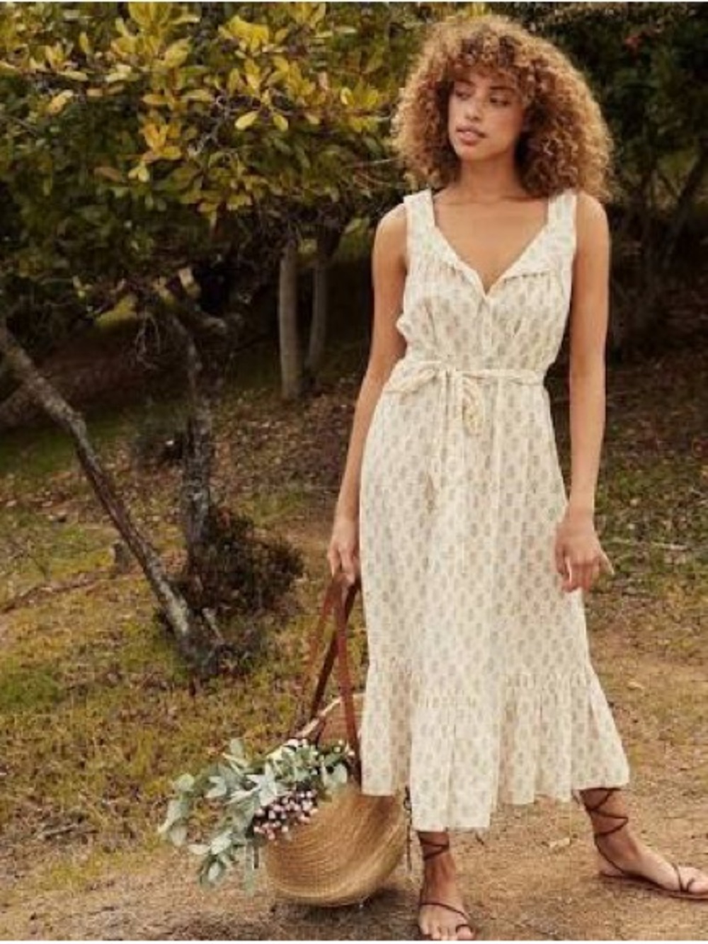 Doen Hilde Dress - Cream Sunflower Block Print